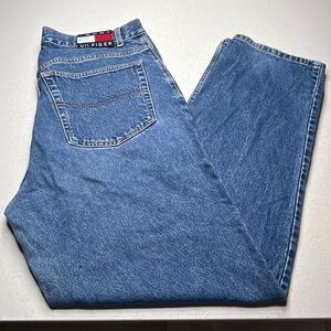 Vintage Tommy Hilfiger Jeans Men’s 36x32 Blue Relaxed Straight 90s Flag Logo Den